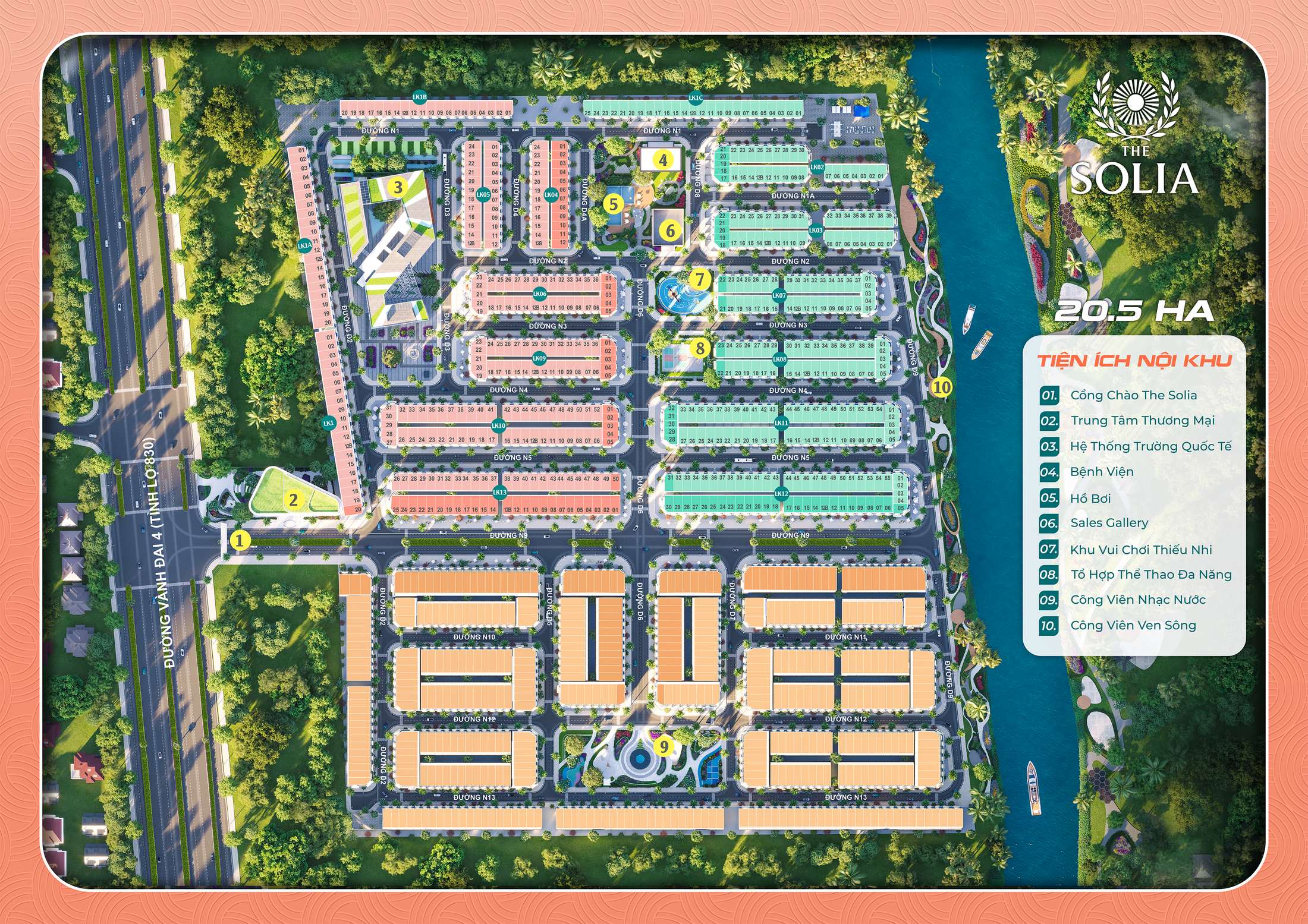 Sơ đồ phân lô và tiện ích phân khu Genera - The Solia
